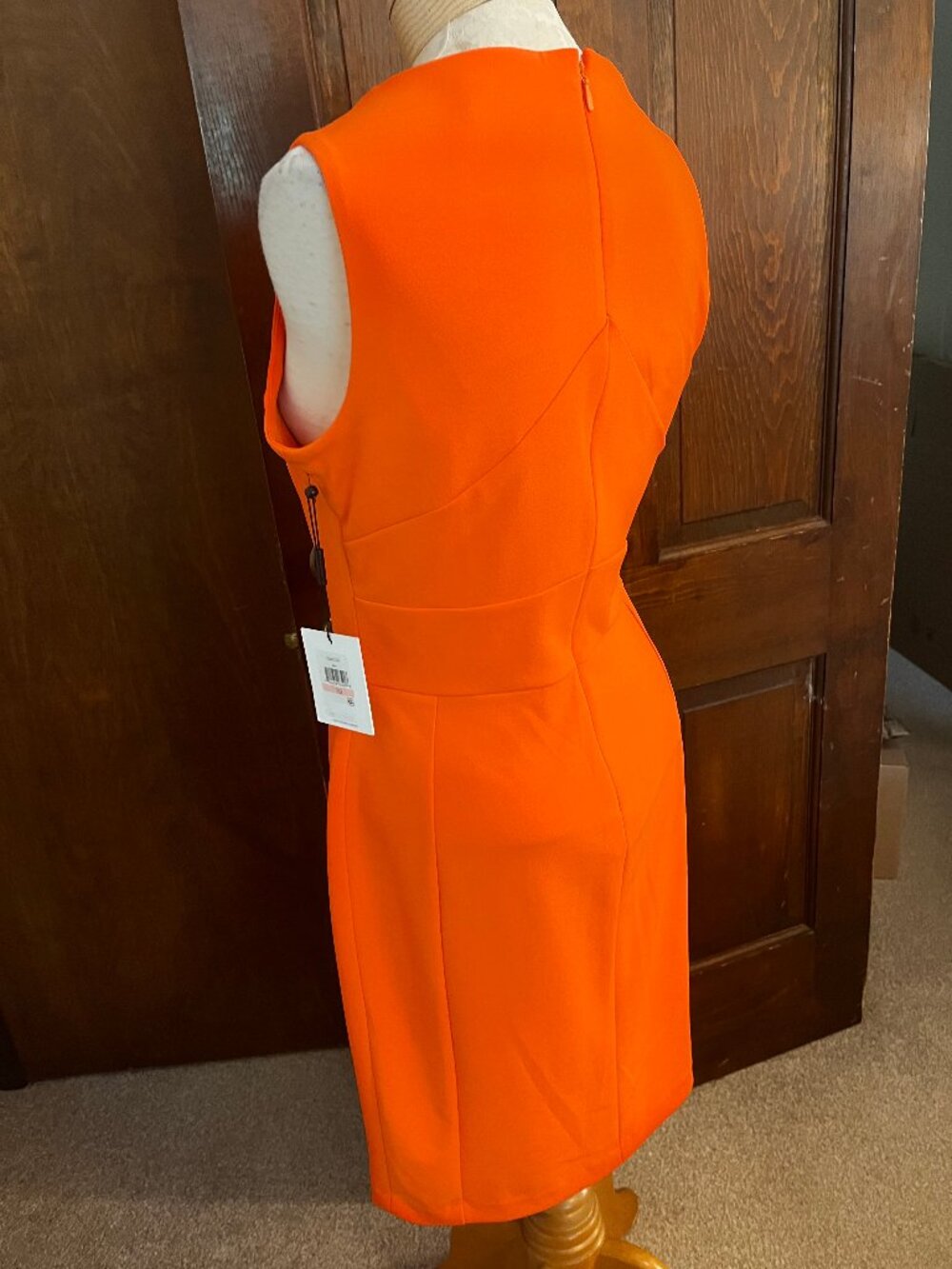 NWT Calvin Klein Orange Ruched Pleated Sheath Dress Size 10 - Picture 4 of 14